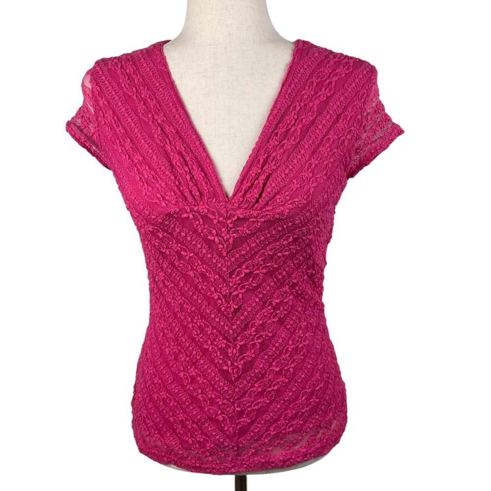 Vintage Y2K Wrapper Pink Lace V-neck Babydoll Top Blouse Size Medium Fairycore